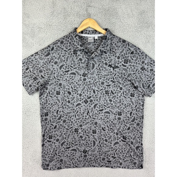 Puma Polo Shirt Mens Large Gray Floral Allover Print Performance Golf Paisley - Picture 1 of 8